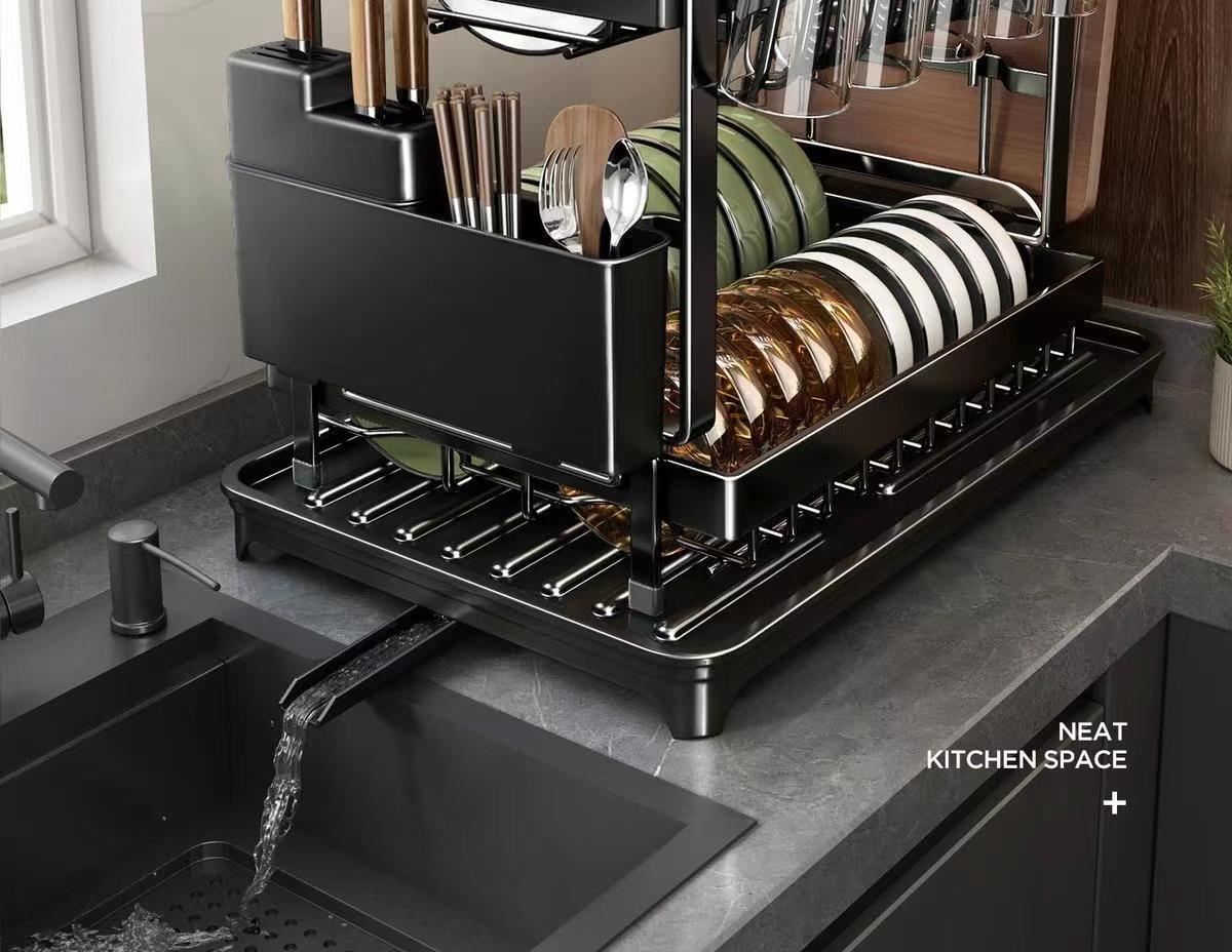Kitchen Dish Drying Rack, Large Capacity Dish Drain Storage Rack, Household Tableware Storage Rack, Kitchen Gadgets, Multifunctional Storage Organizer, Kitchen Organizer