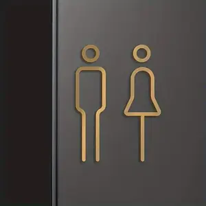 Black Gold Color Toilet Sign Plate Brass Wash Room Door Wall Label Sticker Wc Holder Signage Board