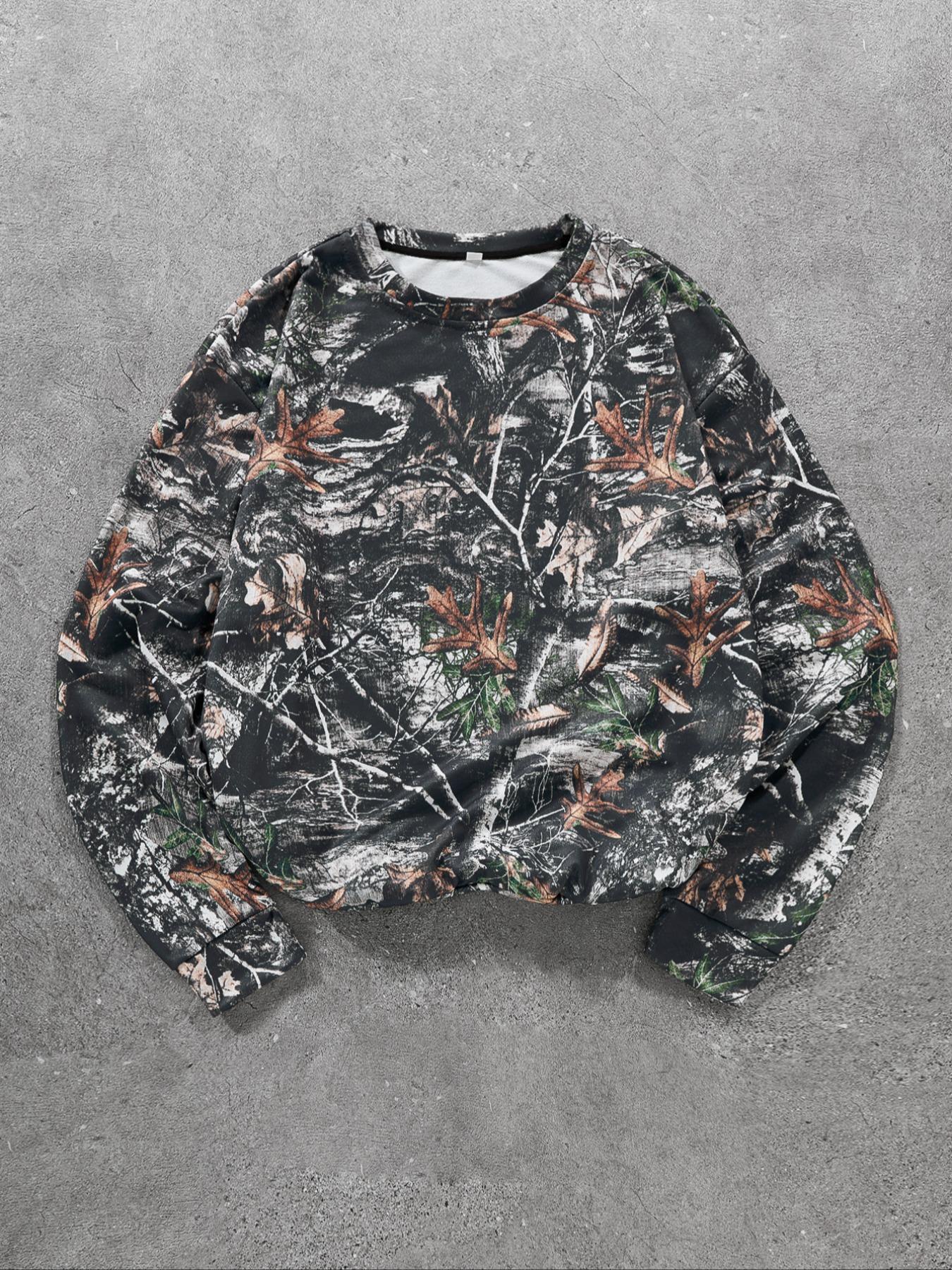 Men's All Over Print Crew Neck Camo Sweatshirt, Regular Fit Casual Long Sleeve Pullover for Fall & Winter, Men's Clothes for Daily Wear
