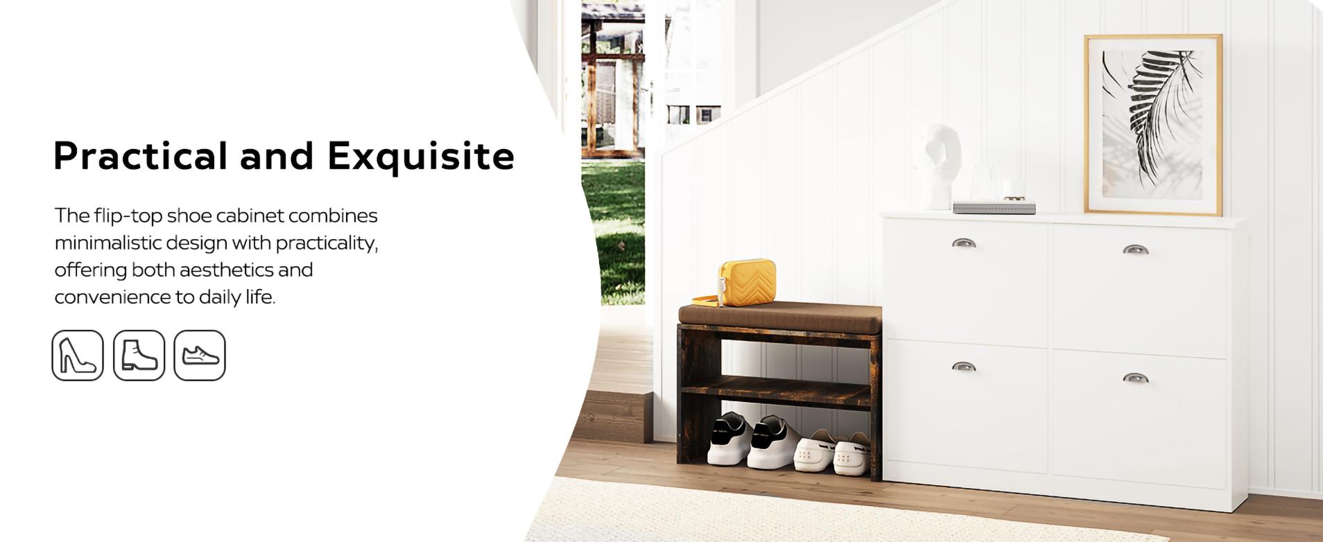 Shoe Cabinet,Hidden Slim Narrow Shoe Rack Cabinet with 4 Drawers for Entryway, Foyer,Hallway,Bedroom,Original Wood Color, (WHITE)