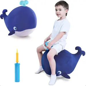 Bouncy Pals Kids Whale Hopper Ball, Ride on Hopping Toy, Inflatable Plush Bouncing Animal With Pump, Indoor Outdoor Jumping Gift for 18 Month to 5 Year Old Toddler Boy Girl Child