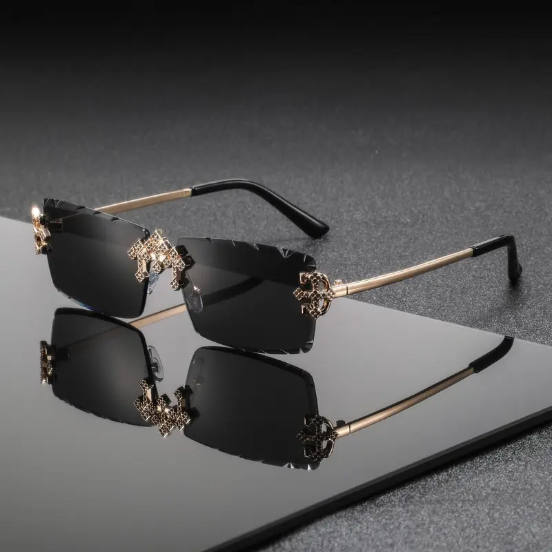 Men's Metal Frameless Diamond Edge Cross Pendant Glasses, High-End European Vintage Style, Fashionable Eyewear for Men, Vintage Rimless Sunglasses, Stainless Steel Sunglasses, Stylish Glasses