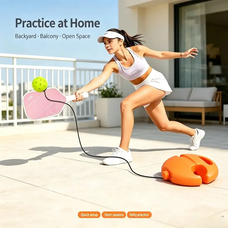 Solo Pickleball Training Device - Sports & Outdoor Ball Training Tool for Daily Practice, with 1 Base, 40 Elastic Ropes (3 per Session Use), 2 Pickleballs