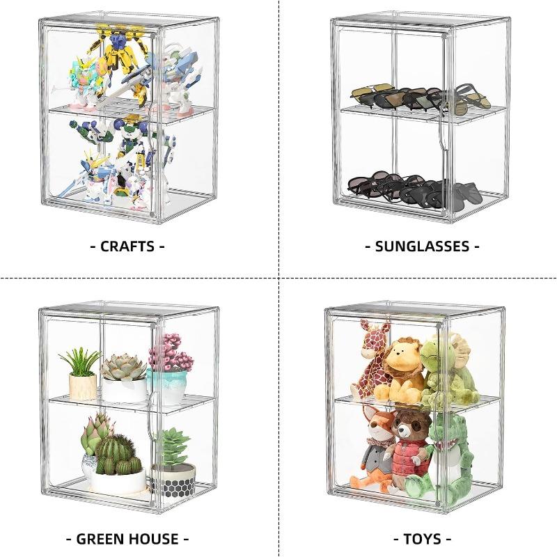 Clear Acrylic Display Case Super Large Stackable Storage Bins Magnetic Attraction Lids Acrylic Box with Compartment Divider for Collectibles Figures Cosmetic Purse Handbag Wallet 1 Pack