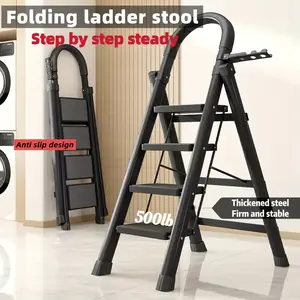 Heavy-duty 3/4/5-step portable folding ladder, with a load capacity of 500 pounds, durable plastic folding ladder with non-slip steps, lightweight and easy to carry, suitable for home and industrial use