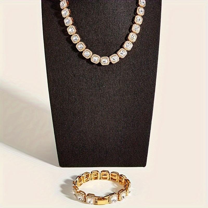 12mm Ice Cube Square Tennis Chain Long Stick Long Stick Chain Cubic Zircon 1 Row Cluster Artificial Diamond Tennis Necklace Bangle Hip Hop Jewelry for Men Women