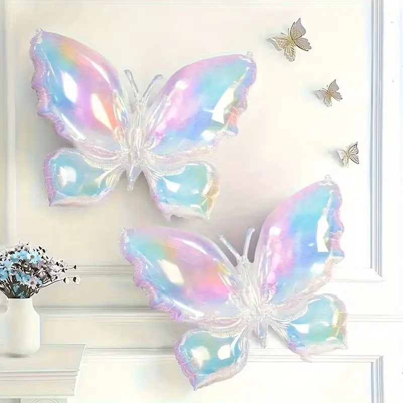 Transparent Colorful Butterfly Aluminum Foil Balloons Pack, Wedding Birthday Party Decorations, Festival Anniversary Indoor Outdoor Decoration
