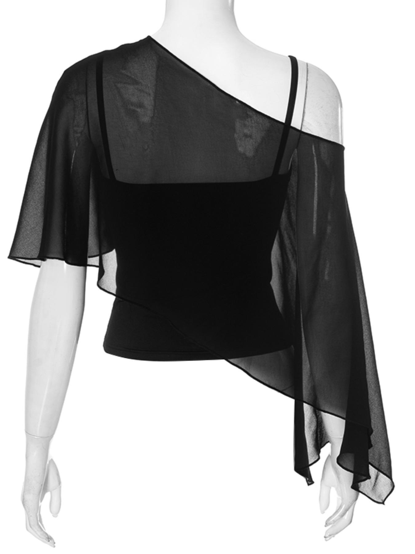 Women's Solid Color Sheer Mesh Fabric Lightweight Breathable Crop Top ＆ Asymmetrical Cami Top, Fashion Casual Camisole for Daily Outdoor Wear, Ladies Clothes for Summer, Womenswear