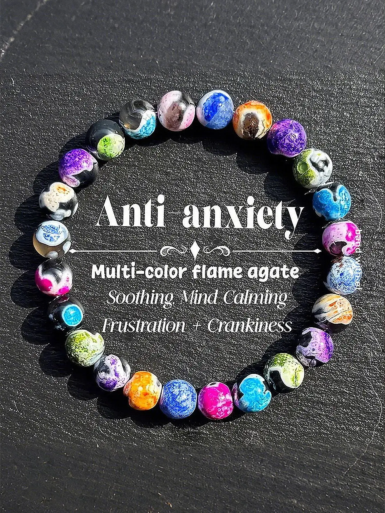 Boho Style Natural Crystal Beaded Bracelet, Multi-color Flame Agate Stone Beaded Bracelet, Anti-anxiety Bracelet, Fashion Accessories for Women & Men