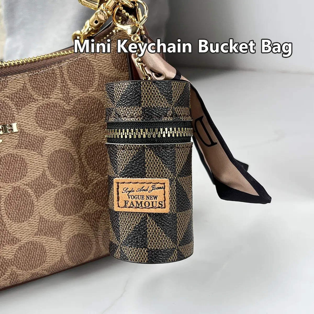 Mini Bucket Bag Keychain Pendant, Round Envelope Coin Purse for Keys and Bags, Portable Cute Zipper Key Ring, Personalized Travel Gift