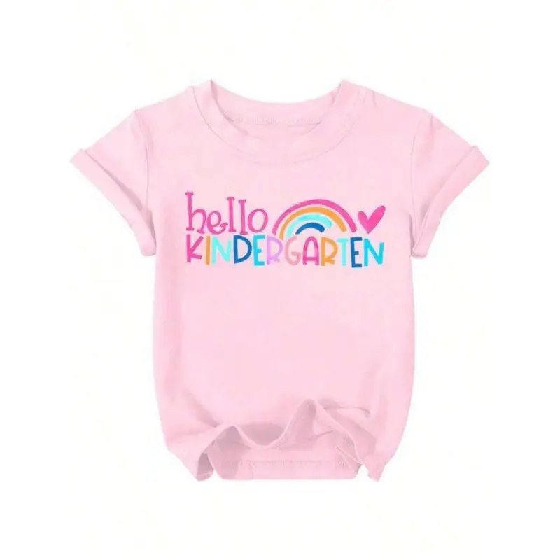 Girl's Hello Kindergarten Shirts For Kids First Day Of School T Shirt Cute Back To School Short Sleeve Tee Tops - Girls Graphic Tshirt Tee Tween Boy Clothes