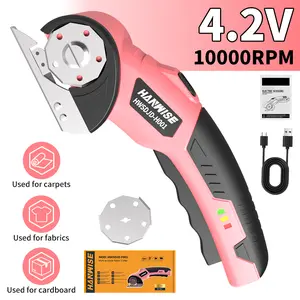 HANWISE 4.2V Cordless Electric Scissors, With 2000mAh Battery, Safety Lock, LED Light And Ergonomic Anti Slip Handle, 10000 RPM, Rotary Cutter, Cardboard Cutting Machine, Fabric Cutting Machine, Used For Clothing, Cardboard, Carpet, Leather, Fabric