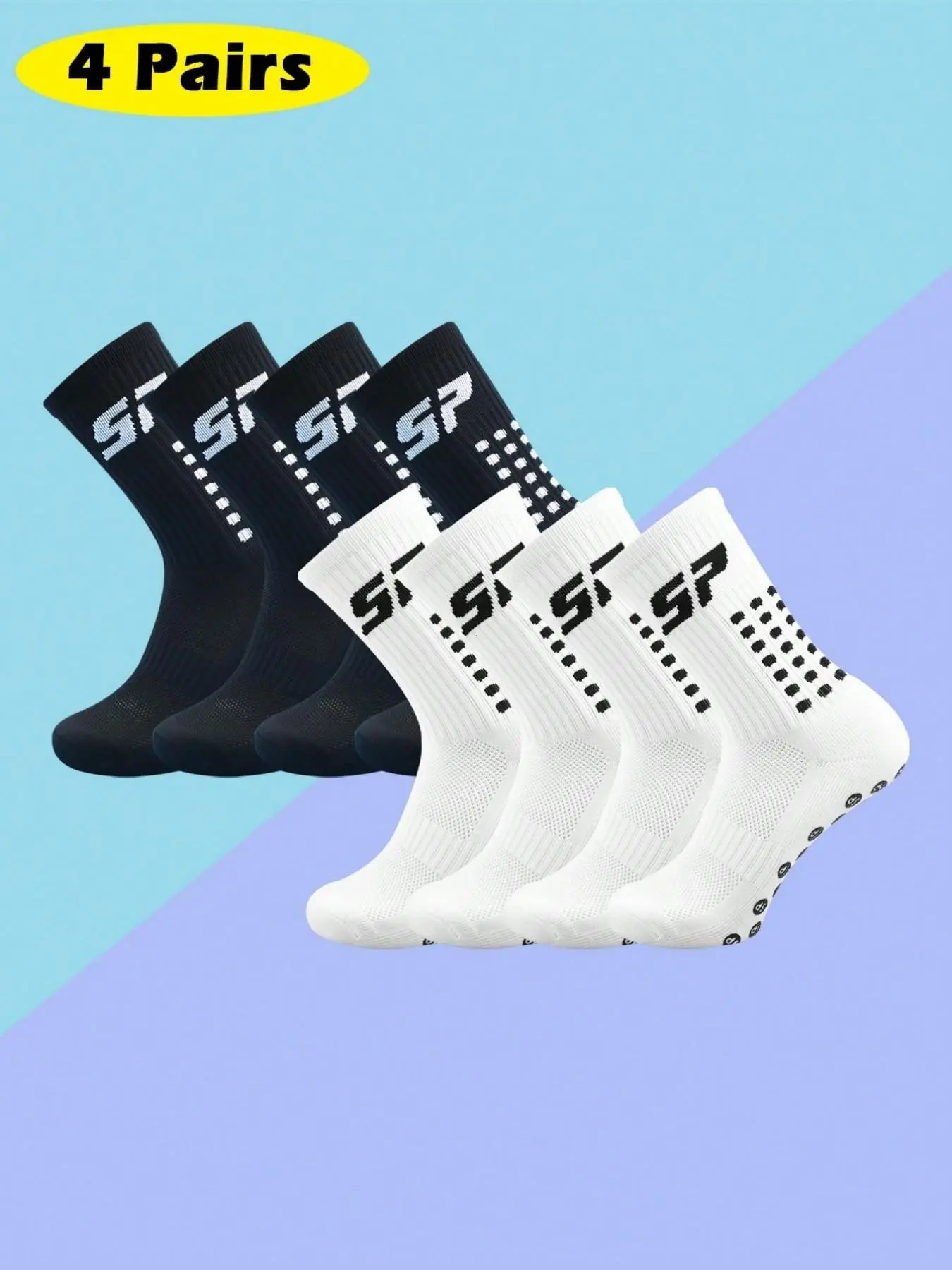 Men's Anti-Slip Grip Soccer Socks, Long Cuff Thickened Towel Bottom, Professional Sports Socks for Football/basketball/hockey, All Seasons