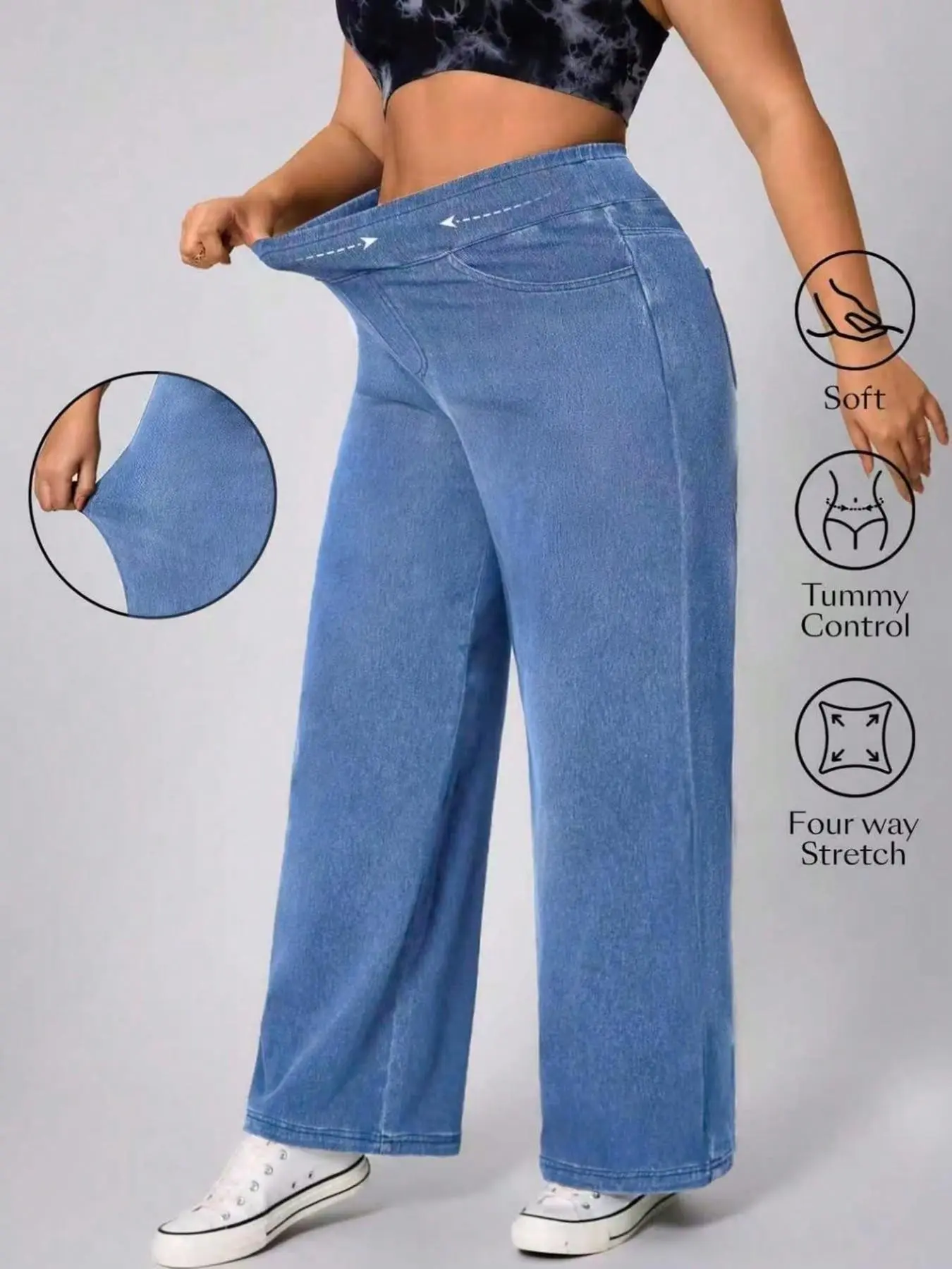 Plus Size Women's Jeans Straight Leg Pants, Casual Fashion Daily High Elastic Waist, Comfortable Long Jeans for All Seasons