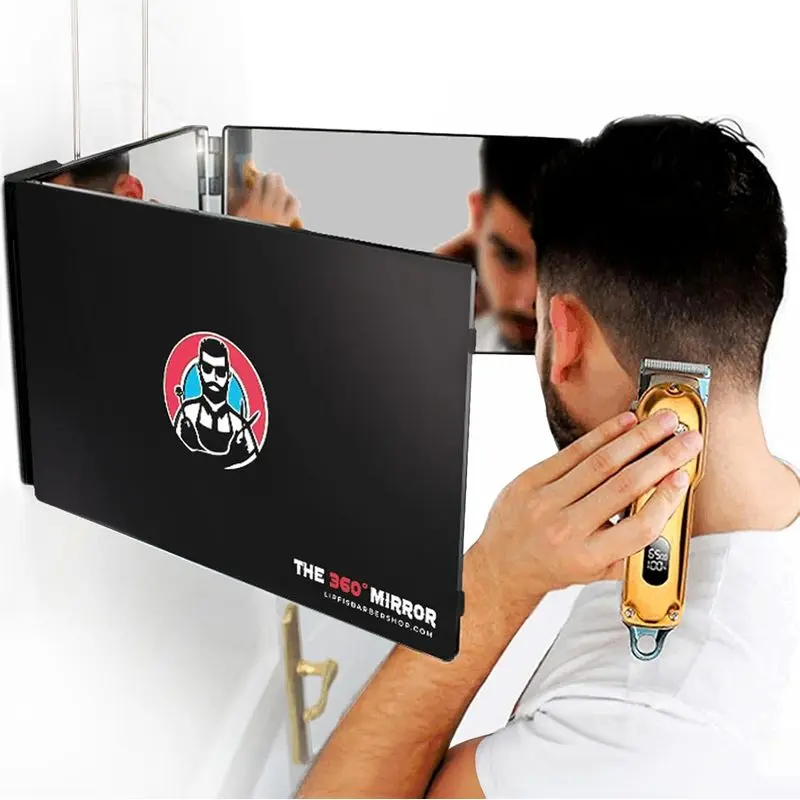 The 360 Mirror - 3 Way Mirror for Self Hair Cutting - Trifold Barber Miror to Cut Your Own Hair - Tri Fold Self Haircut System for Men and Braiding - Sided Miror for Haircuts |   Trifold Barber Mirror to Cut Your Own Hair and Beard, See Back of Head, - Fr