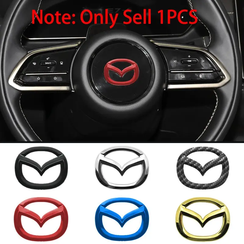 1Pcs ABS Mazda Logo Car Steering Wheel Center Emblem Badge Cover Sticker Decal Interior Decoration Accessories For Mazda 3 5 6 2 Atenza CX-4 CX-5 Axela Alexa CX4 CX5 CX8 BL BM MS CX-5 CX-3 CX9 CX7 Car Stickers
