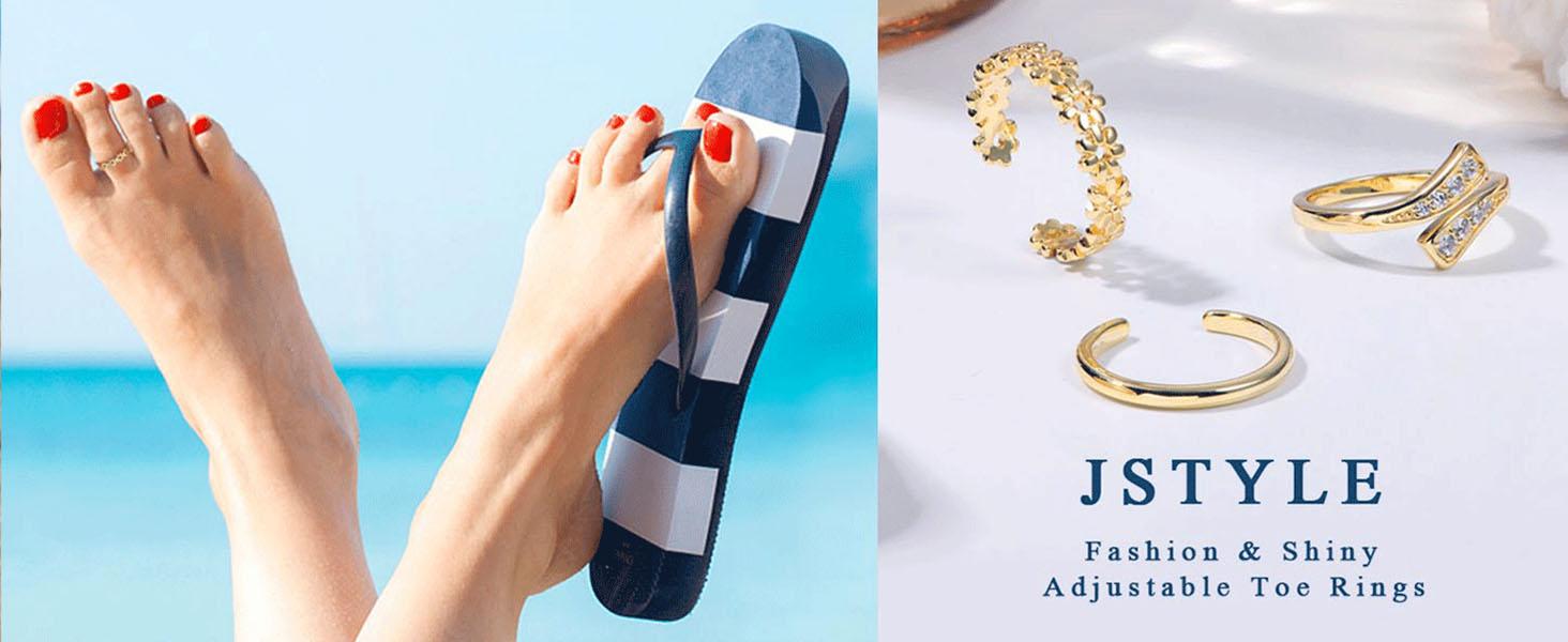 Jstyle 3PCS 14K Gold Plated Toe Rings for Women Adjustable Silver Gold Toe Ring Set Cute Opal CZ Daisy Flower Toe Rings Open Band Hawaiian Beach Summer Foot Jewelry for Women