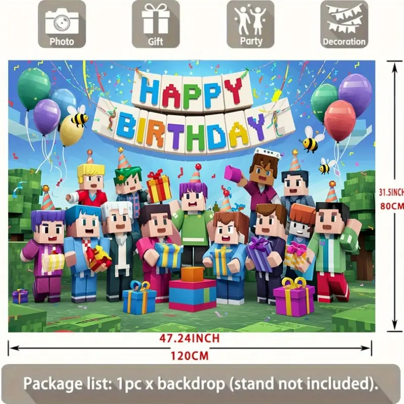 [Party Banner] 1pc, Pixel Celebration Birthday Party Background Decoration Background Photo Props, Polyester Banner Decor, Home Decor, Room Decor, Wall Decor, Party Background Decor, Party Decor/Supplies/Gifts Decorative Background