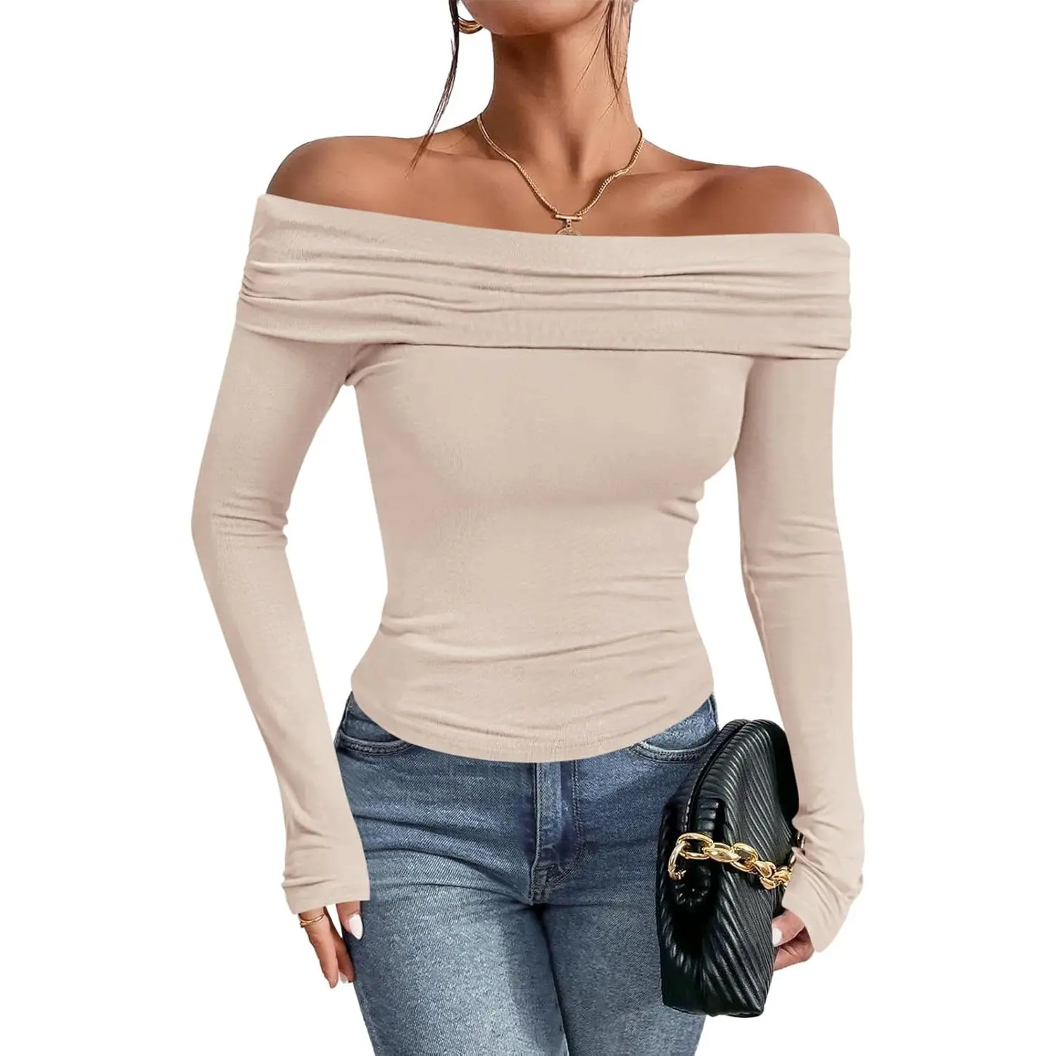 Aoysky Women's Off The Shoulder Long Sleeve Blouse Shirts Tops Slim Fitted Sexy Going Out Nightout Club Party Y2K, Off Shoulder Tops, Classy Tops Going Out