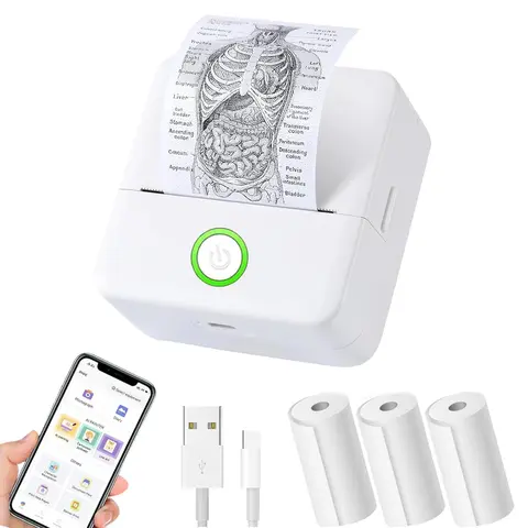 Portable Mini Sticker Printer, Thermal Pocket Printer, USB Wireless Printer with Paper, Mini Photo Printer for Notes and Memos, Office Accessories, Thermal Label Maker