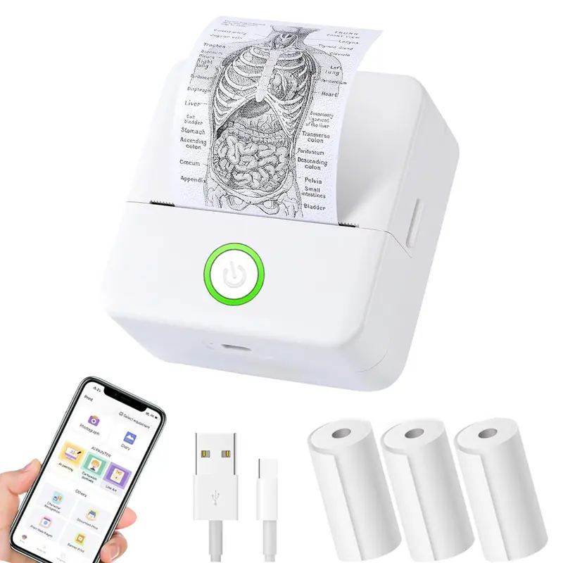 Portable Mini Sticker Printer, Thermal Pocket Printer, USB Wireless Printer with Paper, Mini Photo Printer for Notes and Memos, Office Accessories, Thermal Label Maker