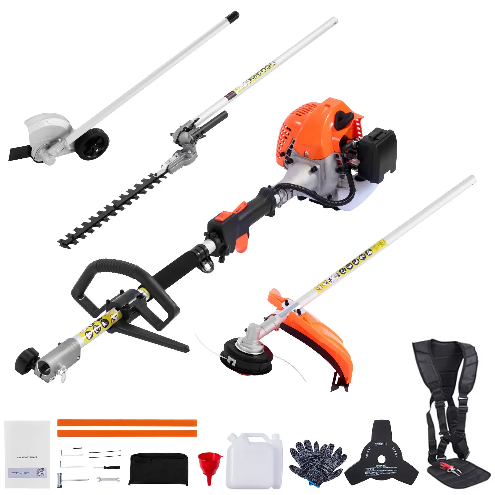 Gas Hedge Trimmer, 2 Cycle Gas Power Handheld Hedge Trimmer, 4-in-1 26cc Weed Eater with Protective Gear Set, Edger, Brush Cutter, Includes Hedge and String Trimmer