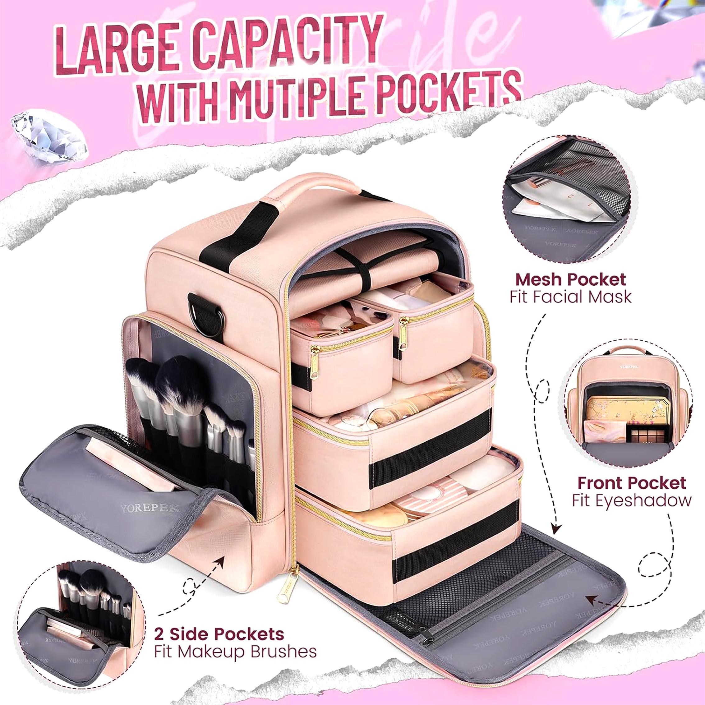 Makeup Bag with Detachable Boxes, 1 Count Large Capacity Cosmetic Storage Bag with Handle, Zipper Makeup Organizer Pouch for Travel, Travel Cosmetic Bags