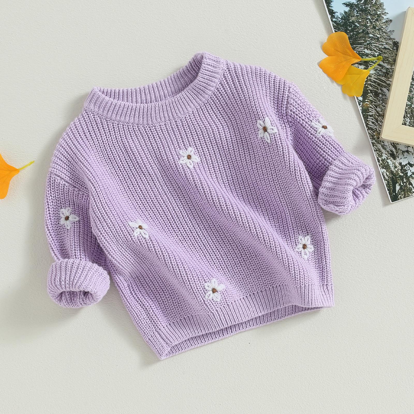 Toddler Baby Girl Knit Sweater Blouse Pullover Sweatshirt Flower Embroidery Warm Long Sleeve Tops 0-5 Years