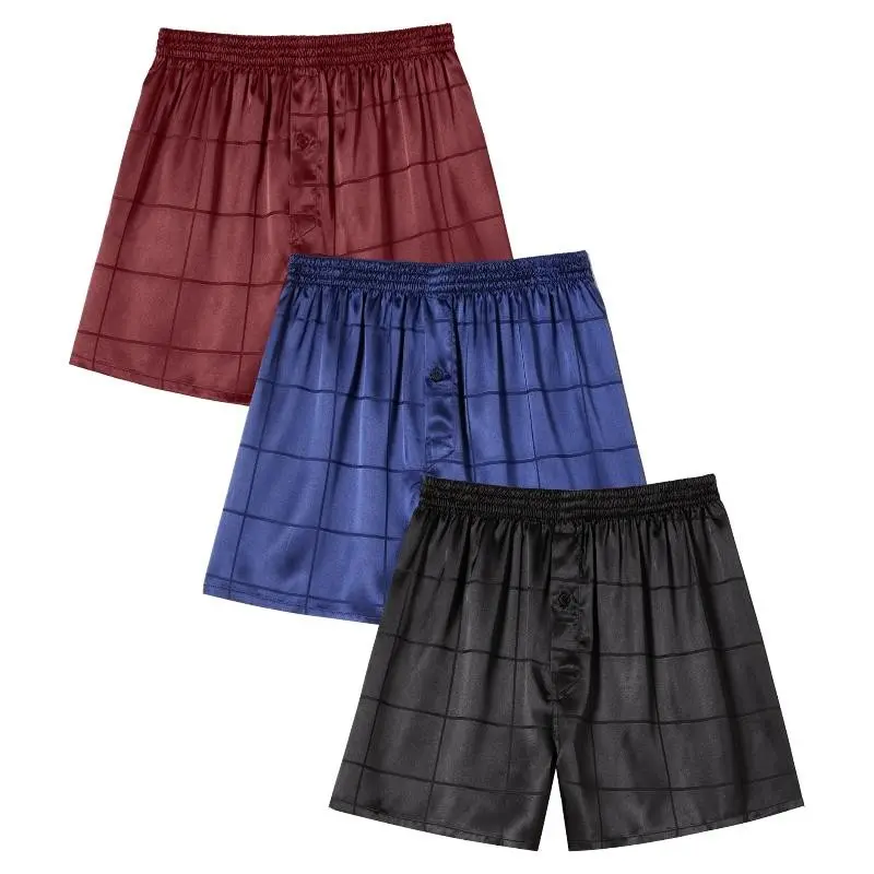 3Pcs Men's High-grade Satin Boxer Shorts with Satin Texture