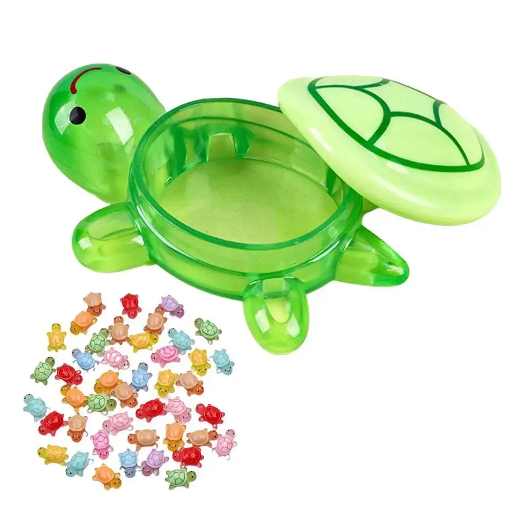 17cm Large Turtle Toy Storage Box Luminous Colorful Turtle Toy With 100pcs Mini Turtle DIY Desktop Ornaments For Children