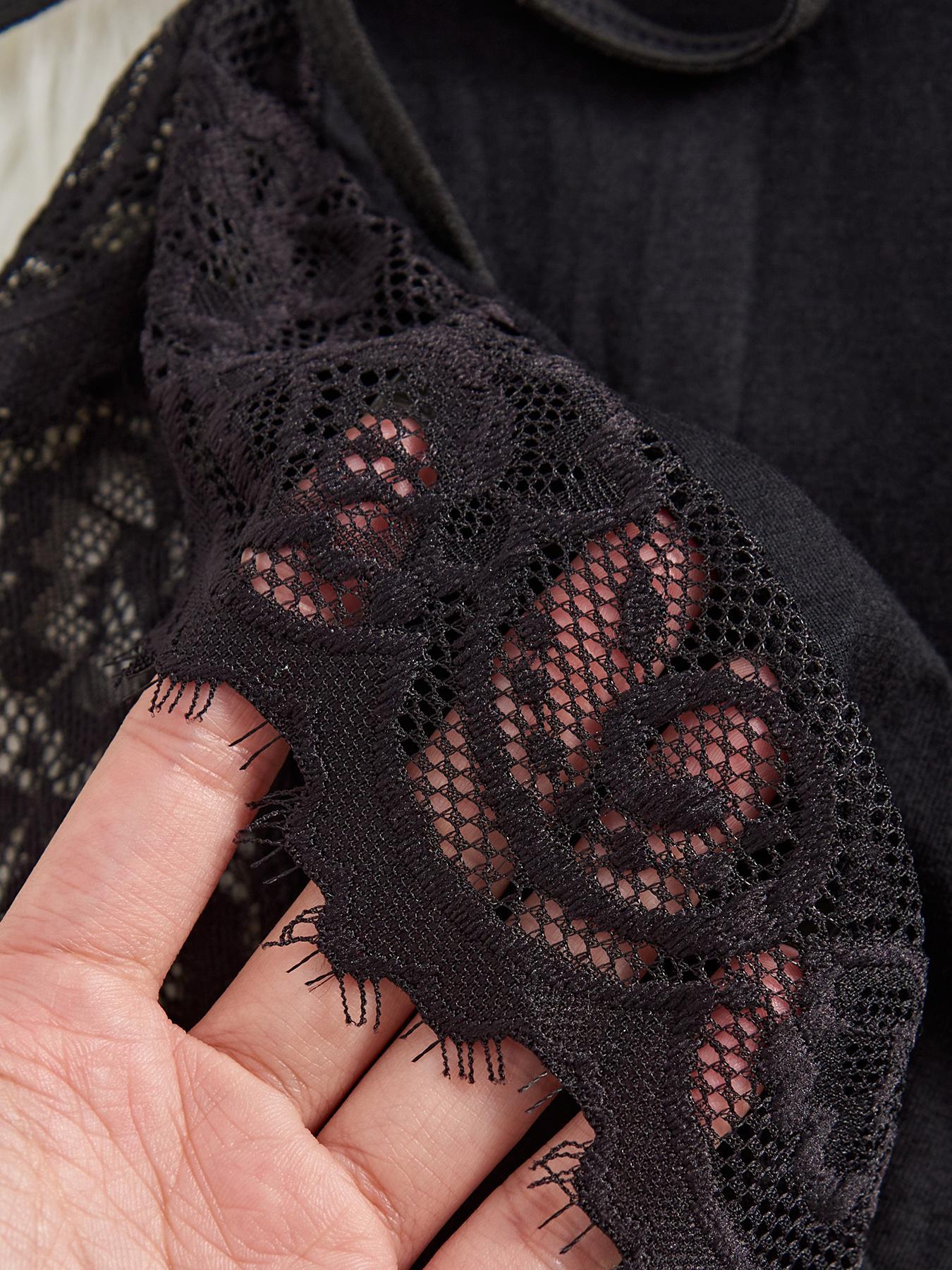 Women's Bow Decor Contrast Lace Cami Nightdress & Thong Set, Comfy Sexy Fitted Lingerie for All Seasons, Fashion Ladies Sleepwear & Homewear