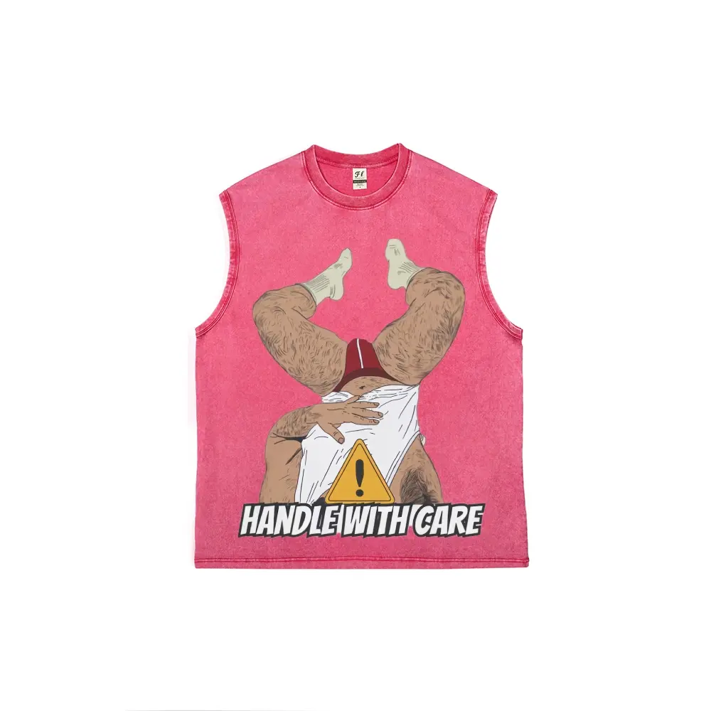 Vintage Acid Washed Pink Sleeveless Muscle Tank Top for Men, LGBTQ Progress Pride Flag Funny Leg Graphic Crew Neck Loose Fit Casual Vest, Heavyweight Soft Cotton Distressed Retro Streetwear Tank Shirt for Gay Pride Daily Workout Summer Party Wear