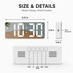 Digital LED Voice Control Alarm Clock with Temperature Display, Battery Powered, 12/24H Time Format, Mini Desk Clock for Bedroom Decor