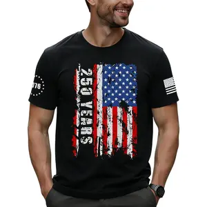 XLIEVO 250 Anniversary USA Shirt Mens: American Flag 4th of July Independence Day Costumes Crew Neck Short Sleeve T-Shirt