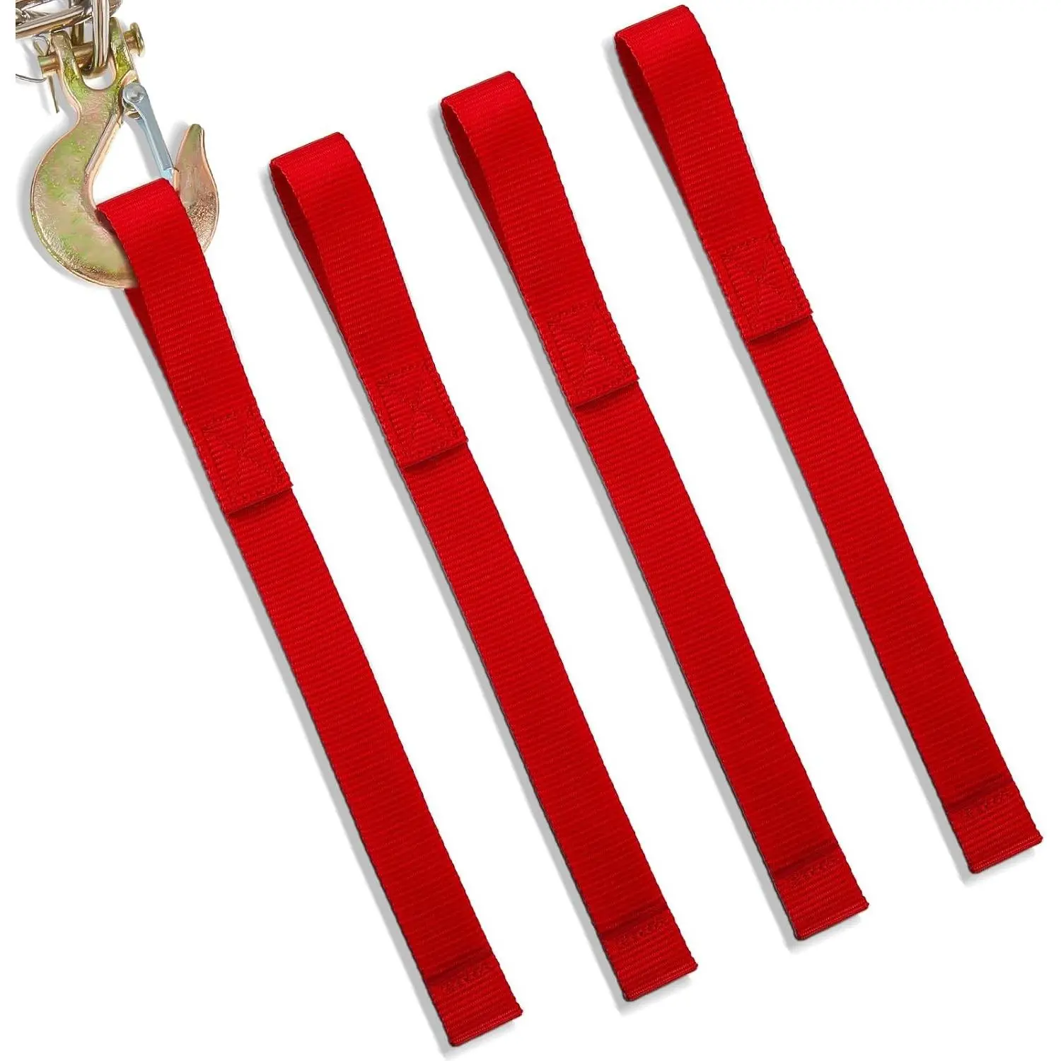 3 Pieces Red Winch Hook Pull Straps 1" x 9.8" Heavy Duty Towing Straps for Offroad Vehicle Recovery