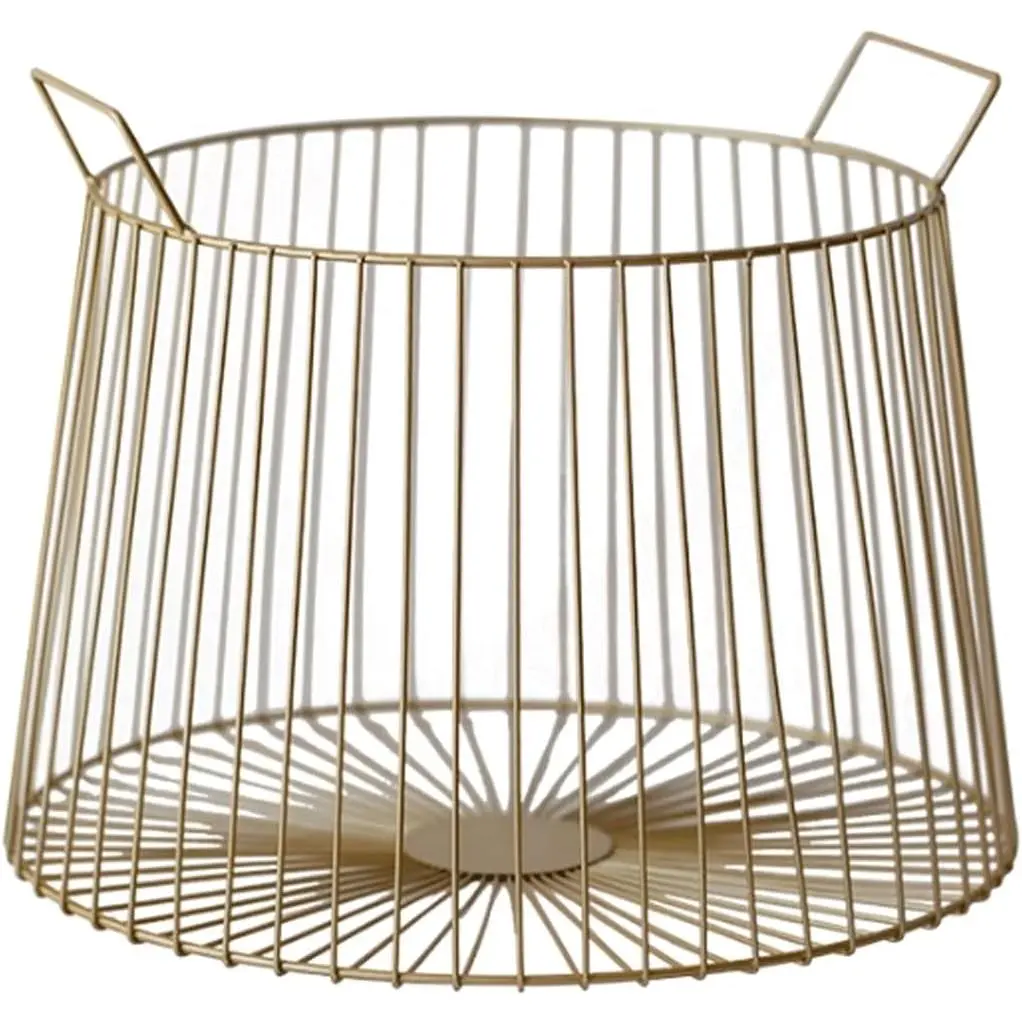 Round Metal Laundry Basket Gold Metal Wire Storage Basket Gold Metal Wire Storage Basket Large Capacity Decorative Open Grid Organizer with Handles for Living Room,Bathroom,Bedroom