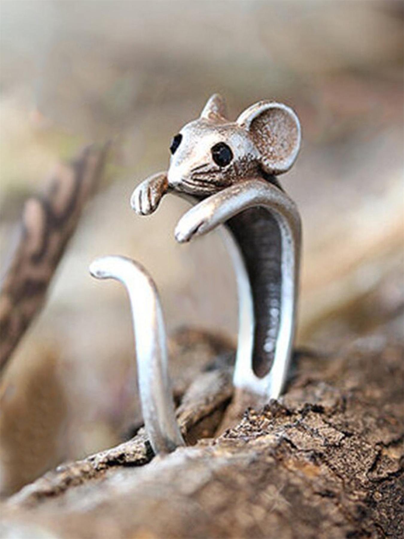 Cute Vintage Mouse Charms Design Copper Ring, Animal Themed Fashion Rings Jewelry for Party, Daily Clothing Decor for Girl, Gifts for Her, Statement Rings