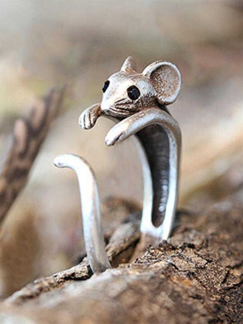 Cute Vintage Mouse Charms Design Copper Ring, Animal Themed Fashion Rings Jewelry for Party, Daily Clothing Decor for Girl, Gifts for Her, Statement Rings