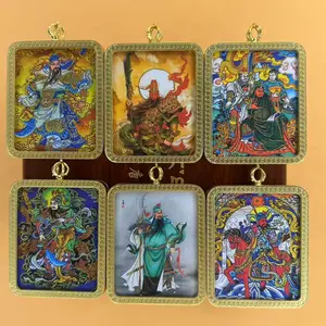 Tangka Guan Gong, Martial God of Wealth, Five-Way God of Wealth, Yellow, Black, Red, White, Green Tangka God of Wealth, Gold-embellished Hand-painted Wholesale Pendants for Men and Women