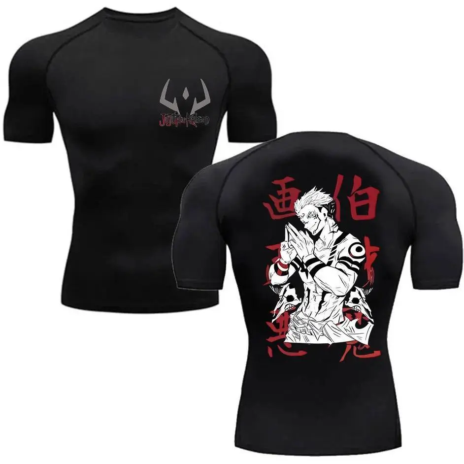 Men's Summer Fitness Gym Sports Running T-Shirt Hot Selling Anime Jujutsu Kaisen Gojo Satoru Compression Shirt Short Sleeve