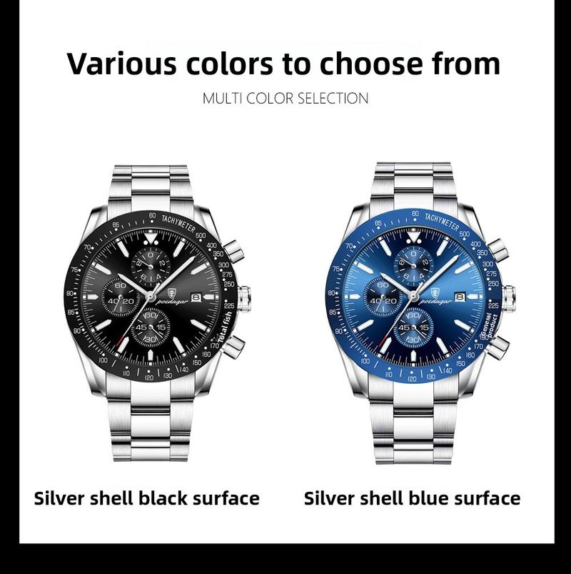Luxury Men's Quartz Watch – Multifunctional Steel Strap with Countdown, Chronograph & Small Three-Hand Trendy All-match & Exquisite Watch for BirthdayGift with Box Modern Fashionable Wristwatch