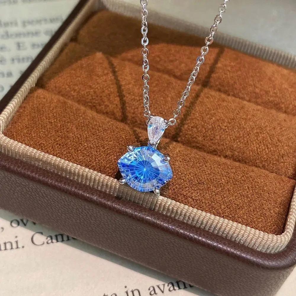 925 Sterling Silver Light Luxury Topaz Water Drop High Carbon Diamond Demon's Eye Bright Jewelry Necklace Ring Stud Earrings Set