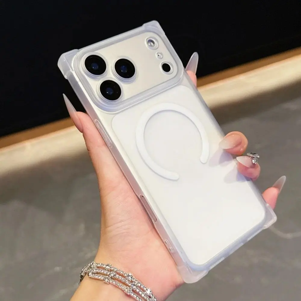 New Luxury Square Angle AntiFall Shockproof Protective Covers For Magsafe Phone Case For iPhone 17 Air 16 15 14 13 Plus Pro Max Ice Mist Magnetic Charge Cover
