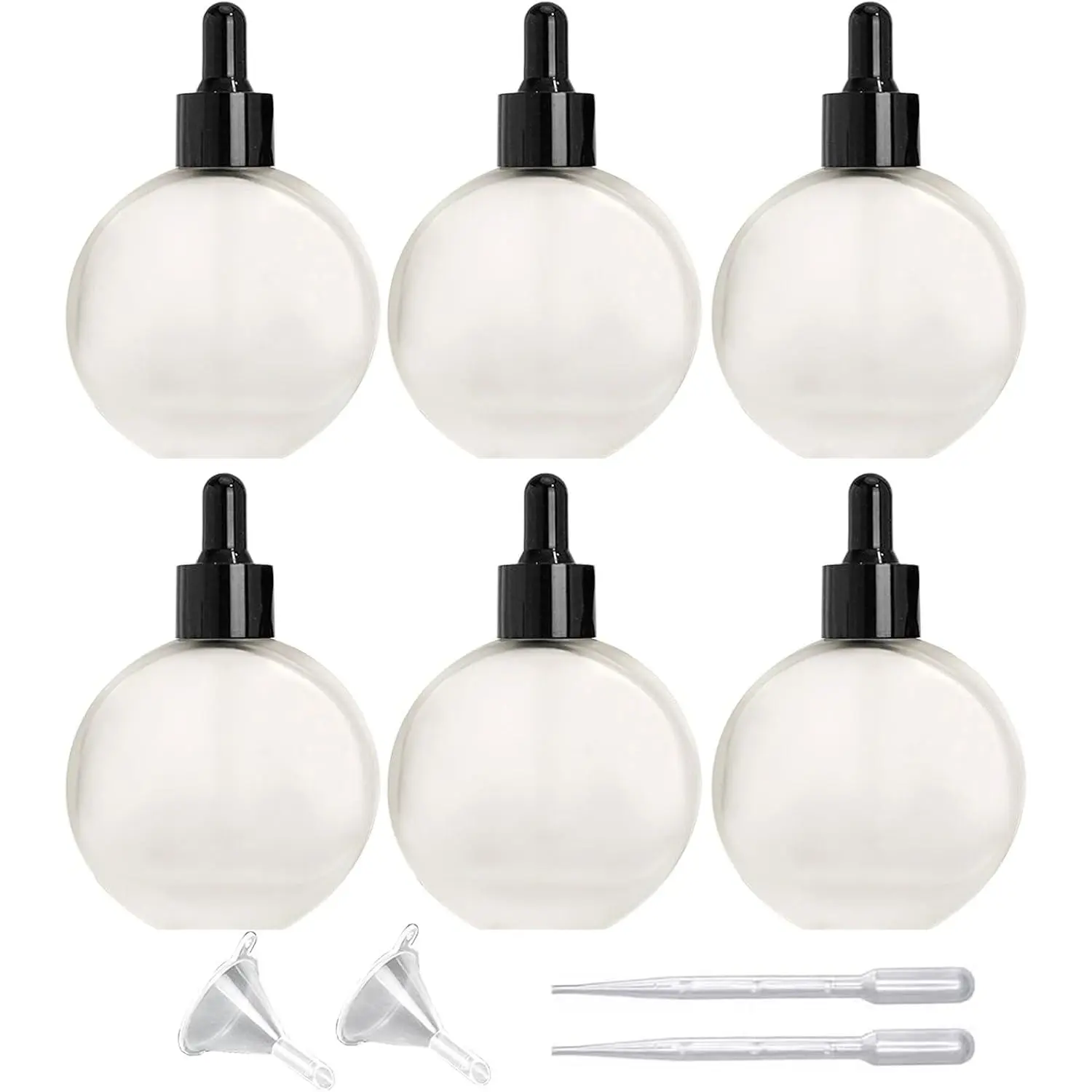 6 count,2 oz Frosted Glass Dropper Bottles for Essential Oils,60ml Flat Round Perfume Bottle,for Essential Oils, Perfumes, - Leakproof for Travel (Clear Frosted)