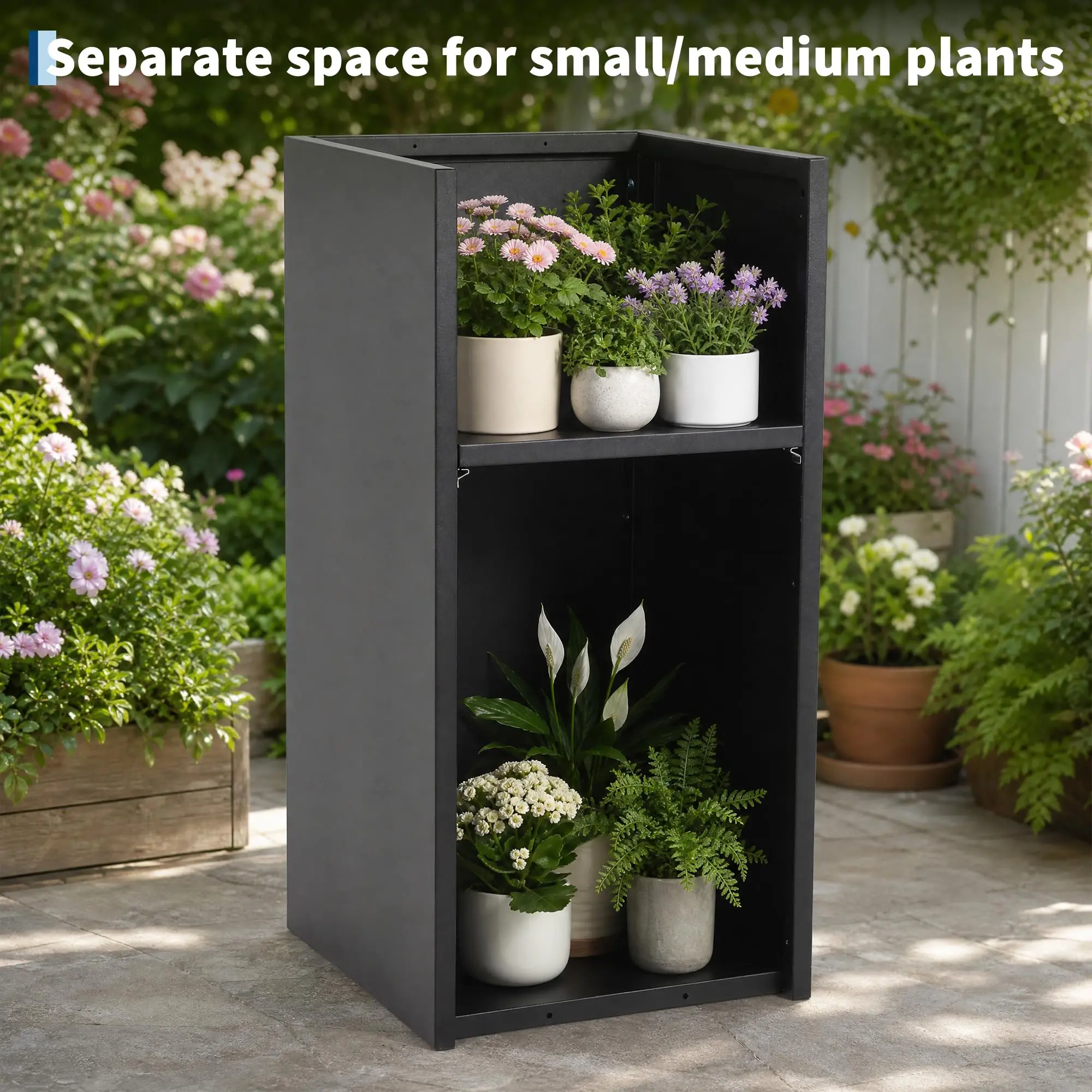 Garvee Elevated Tall Metal Planter Box, Rectangular Floor Pot - Adjustable Divider - Double-Layer Liner - Heavy-Duty Black Iron Outdoor Planter, 15 in, 2-Pack