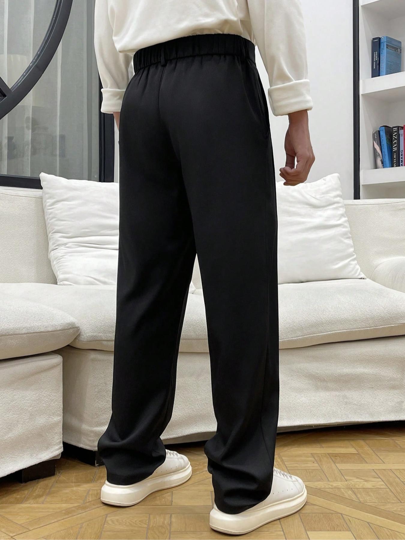 Men's Solid Pocket Straight Leg Pants, Regular Fit Casual Comfy Trousers for Office Work Business Formal, Men's Bottoms for All Seasons, Casual Plain Trousers, Menswear