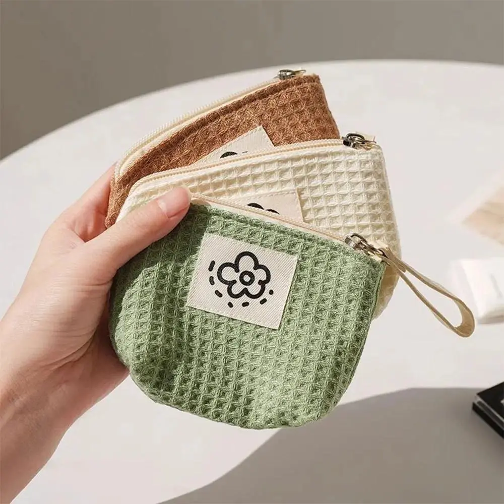 Women's Polyester Cute Floral Waffle Weave Mini Bag - Portable Pouch for Everyday Use, Coquette Aesthetic Coin Purse, Lipstick & Hygiene Product Organizer