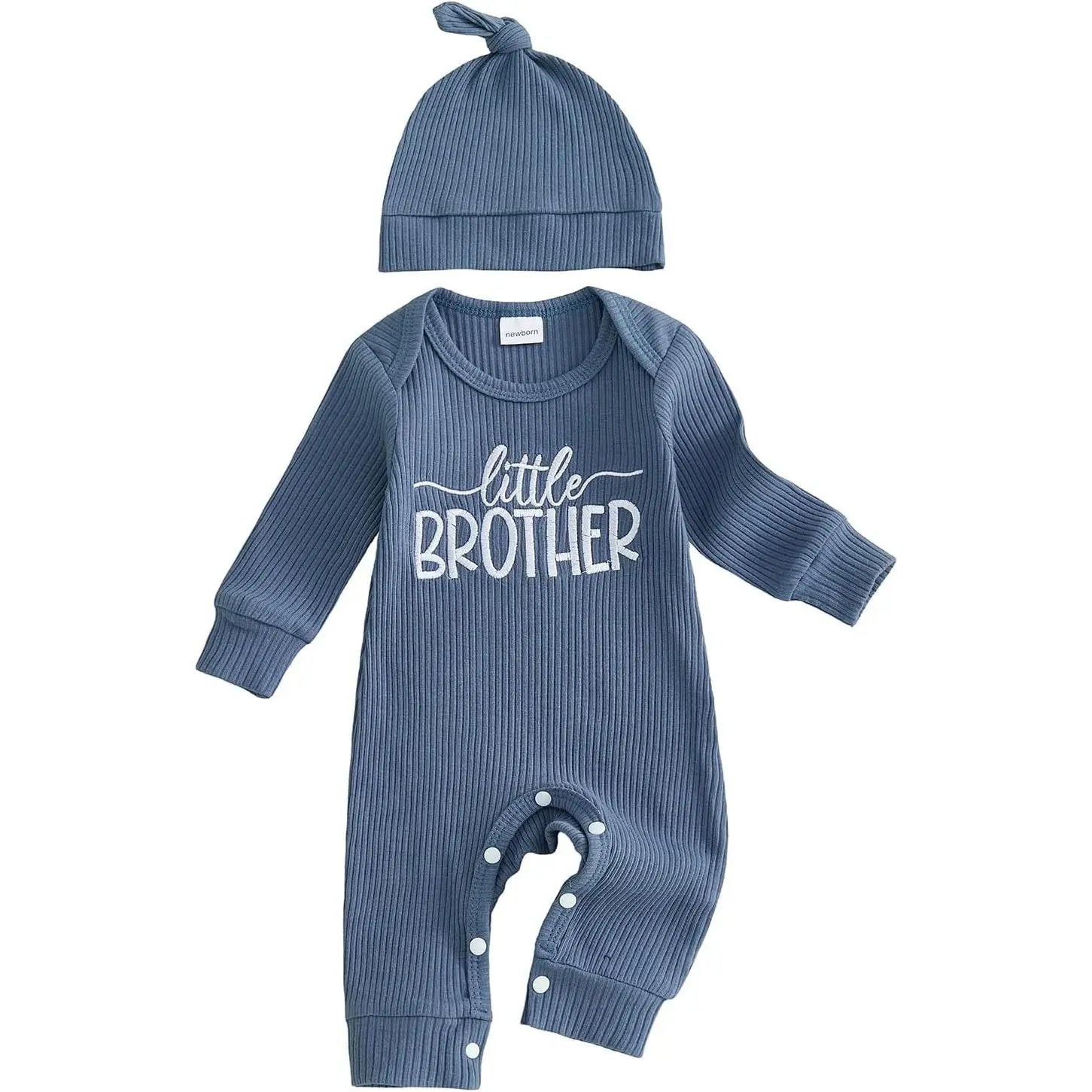 Newborn Baby Boy Fall Outfit Romper with Lil Bro Embroidery Long Sleeve Jumpsuit Bodysuit Infant Winter ClothesGift