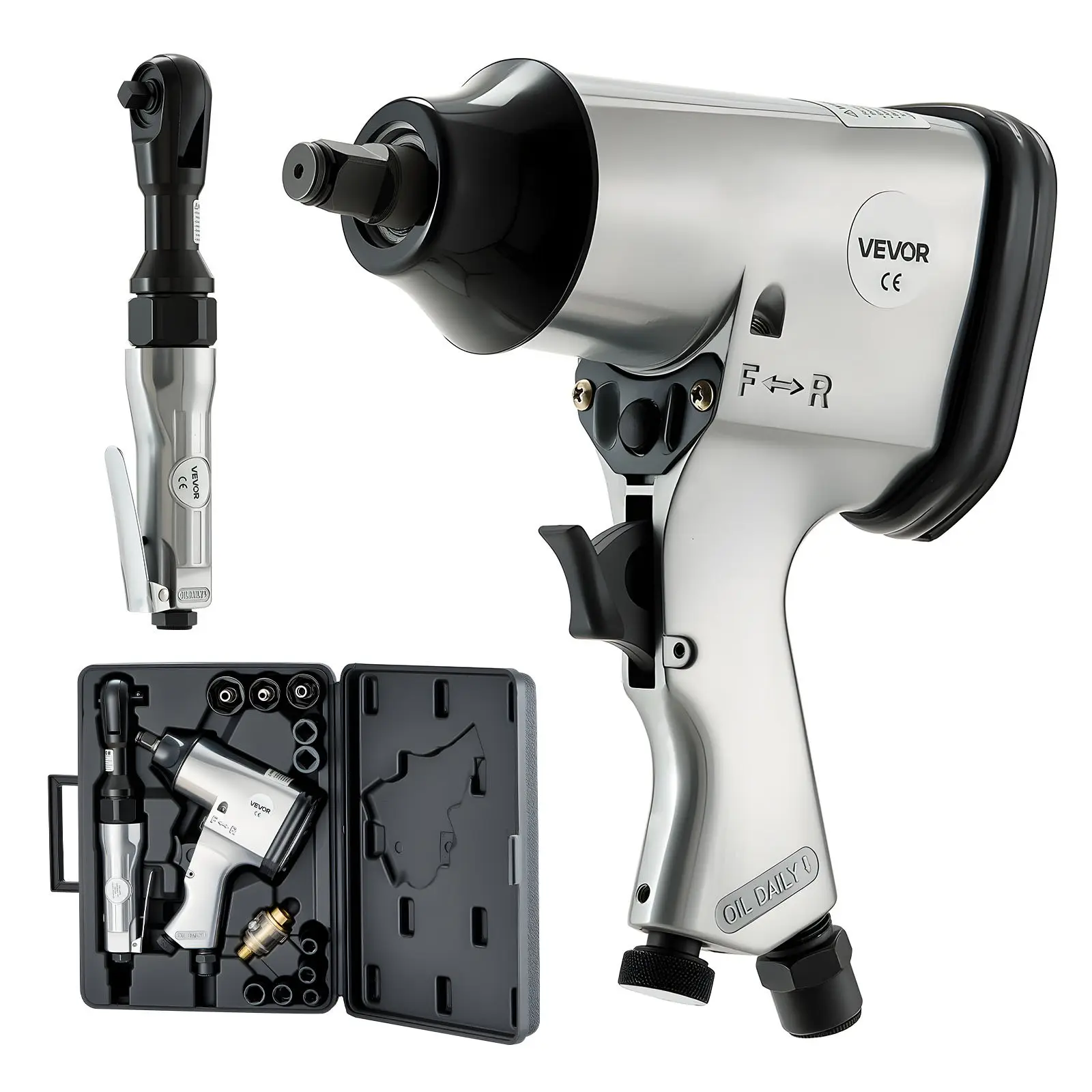 1/2" Air Impact Wrench 3/8" Ratchet Wrench Combo, 19 Pieces Pro Air Tool and Accessories Kit - Includes 10PCS CR-V Steel Impact Socket Set Carrying Case for Auto Repair, Home DIY Projects