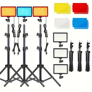 2/3/4/5/6 pack Video Fill Lamp Light Vloging Photo Studio LED Panel Photography Lighting Kit Dimmable 5600K Video Studio Streaming Lights with Adjustable Tripod Stand and 4 Color RGB Filters for Table Top Photo Video Shooting